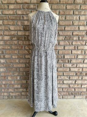 Valette Gray 100% Silk Floral Halter Maxi Dress.